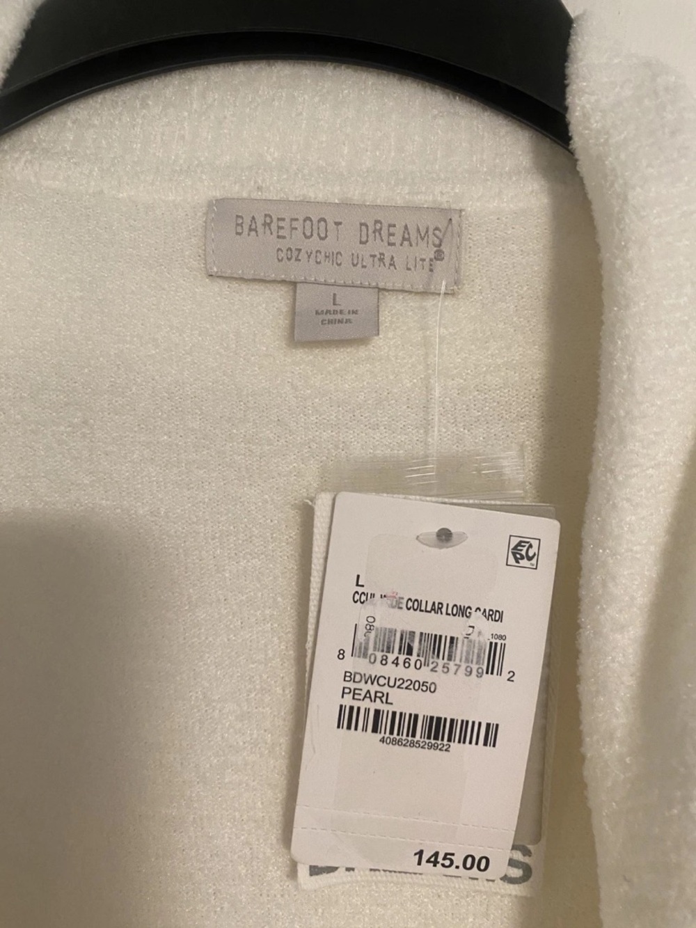 NWT Barefoot Dreams CozyChic Cardigan Duster Womens L Pearl Ivory/White Lux Soft - Picture 2 of 7